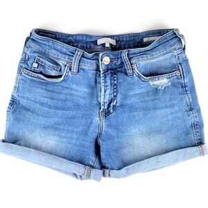 Dear John Ava Roll-Up Jean Short Light Wash Distressed Stretch Denim